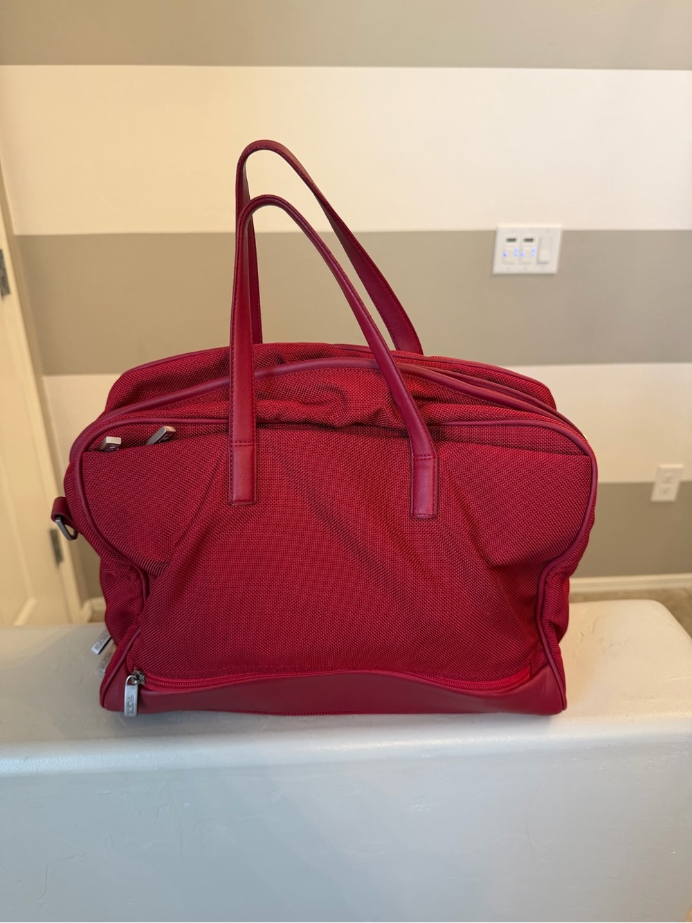 Tumi Vintage Cherry Red Double Handle Shoulder Messenger travel bag